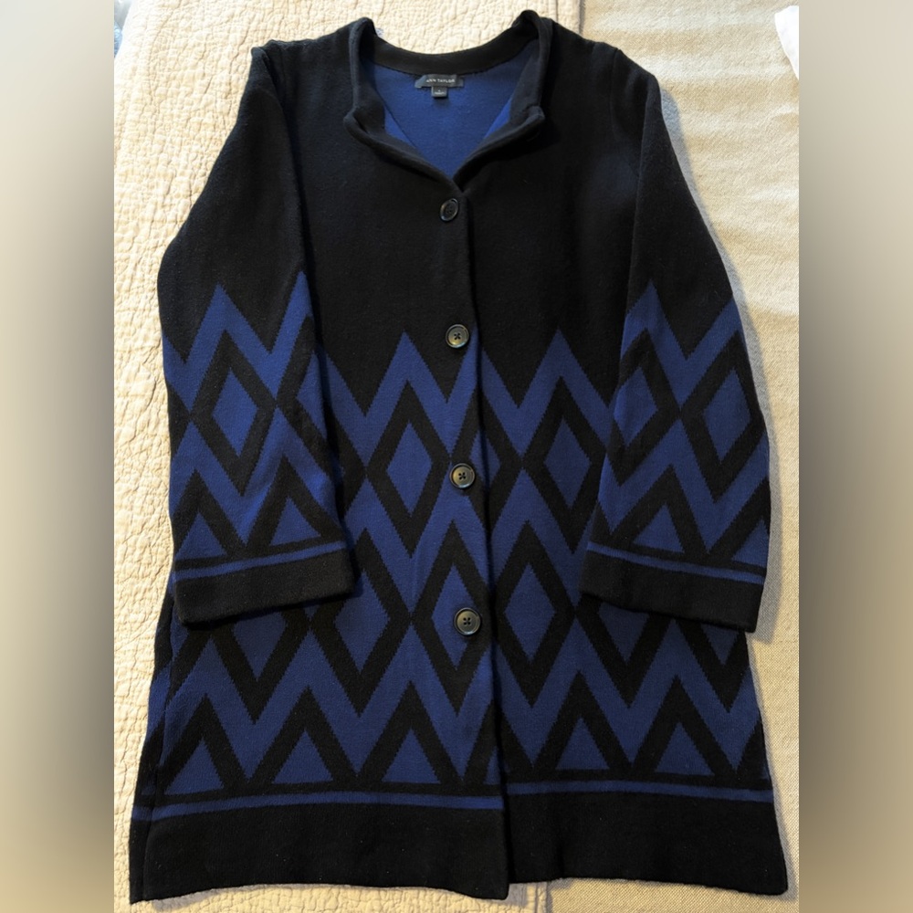 Ann Taylor Black and Blue Long Cardigan